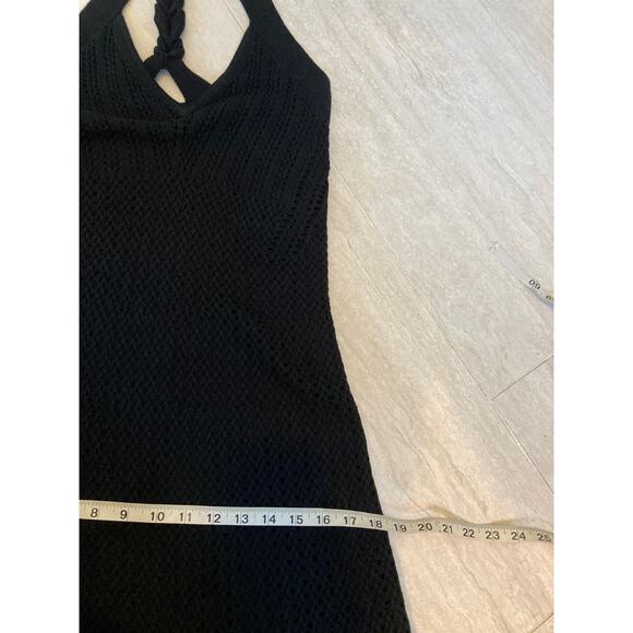 Express Maxi Tank Dress Small Crochet Open Knit Racerback Beach Boho Black Y2K - Picture 10 of 14